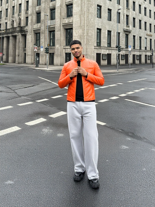 Womens Orange Leather Jacket