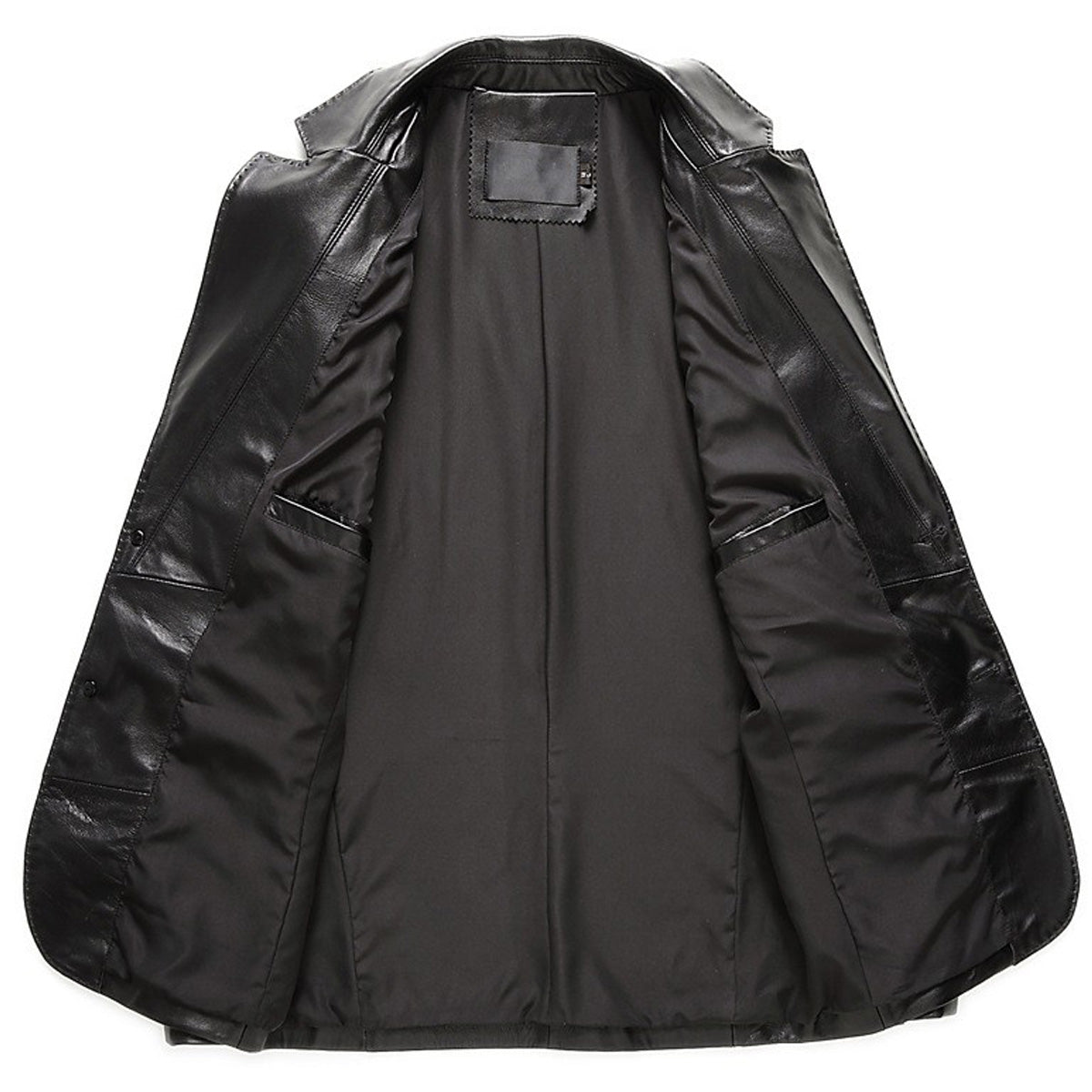 Men’s Black Genuine Sheepskin Single-Breasted Lapel Collar Casual Business Office Leather Blazer