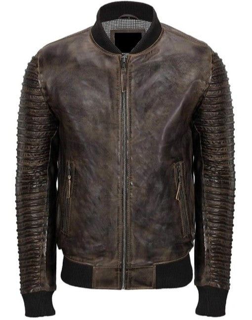 Vintage Two-Tone Style Bomber Leather Jacket