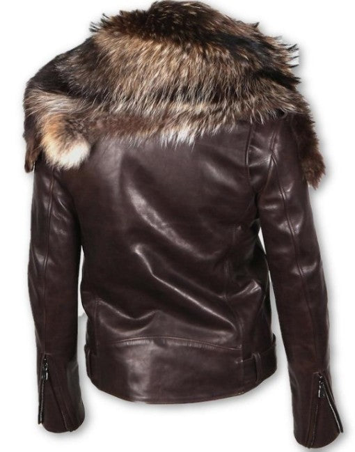 Perfecto Fox Fur Genuine Leather Jacket