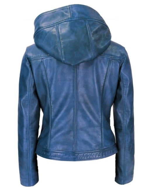 High Fashion Womens Hooded Leather Jacket