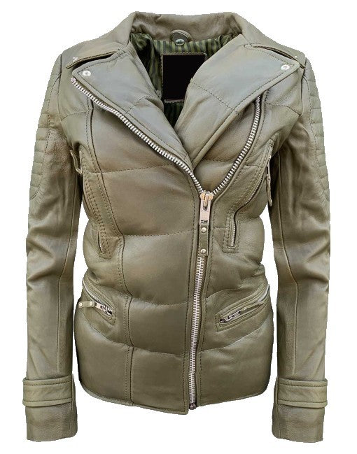 Biker Style Puffer Leather Jacket