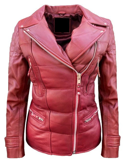 Biker Style Puffer Leather Jacket