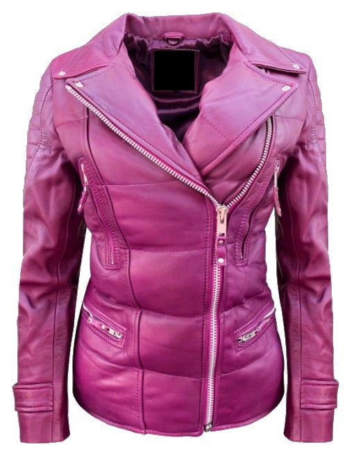 Biker Style Puffer Leather Jacket