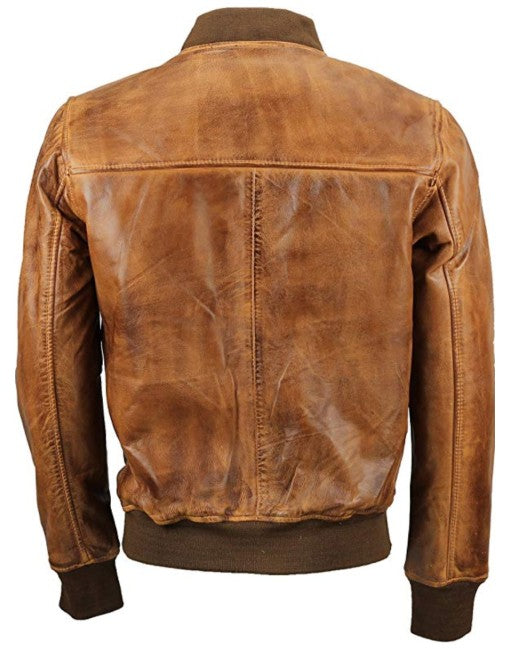 Mens Hand Waxed Bomber Leather Jacket