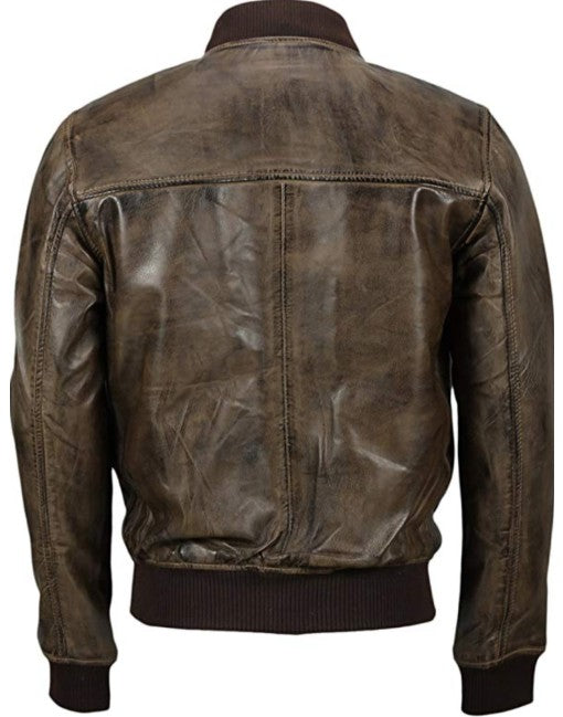 Mens Hand Waxed Bomber Leather Jacket