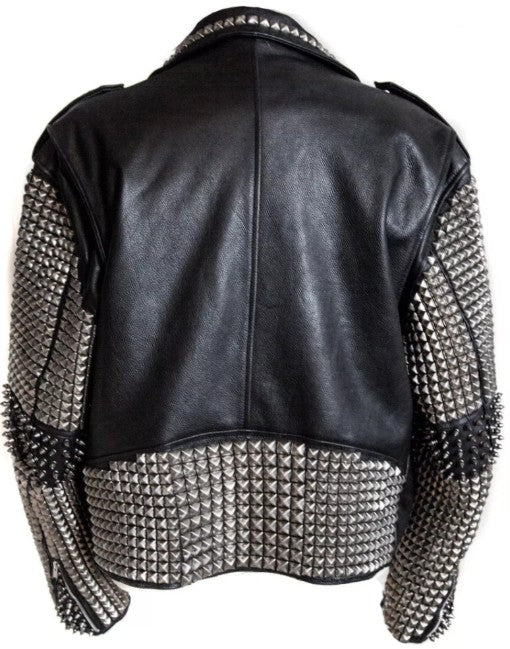Mens Real Leather Jacket Studded Punk Style Jacket