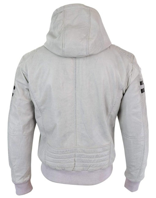 Smart Hooded Bomber Genuine Leather Jacket