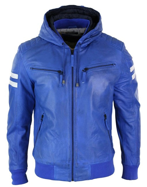 Smart Hooded Bomber Genuine Leather Jacket
