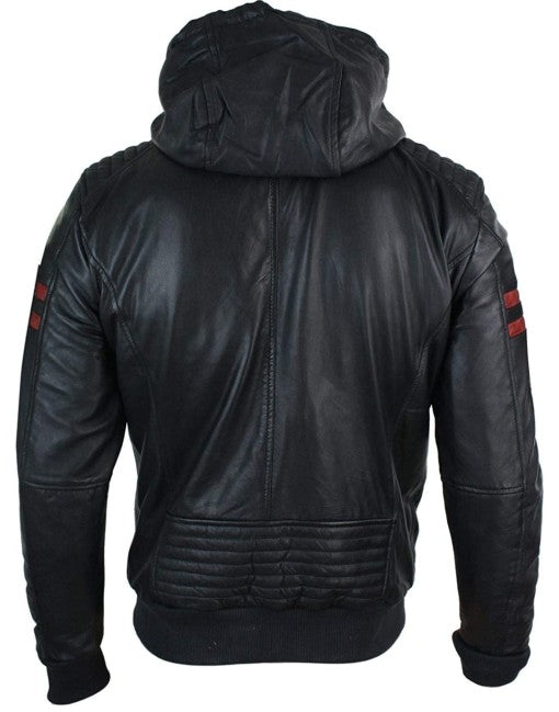 Smart Hooded Bomber Genuine Leather Jacket