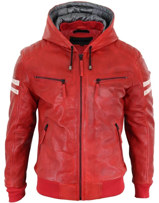 Smart Hooded Bomber Genuine Leather Jacket