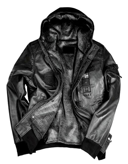 Shearling Hooded Bomber Leather Jacket