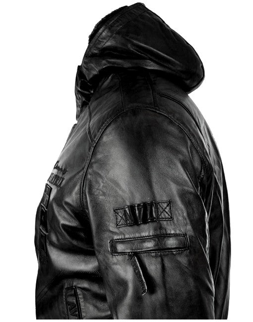 Shearling Hooded Bomber Leather Jacket