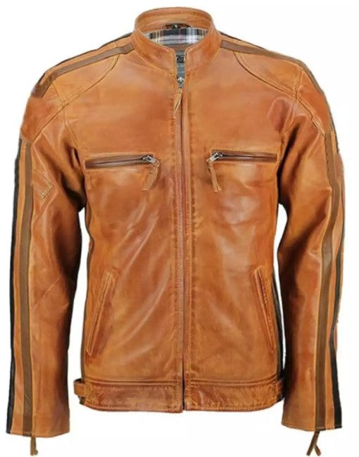 Mens Leather Jacket With Contrast Stripes