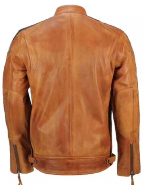 Mens Leather Jacket With Contrast Stripes