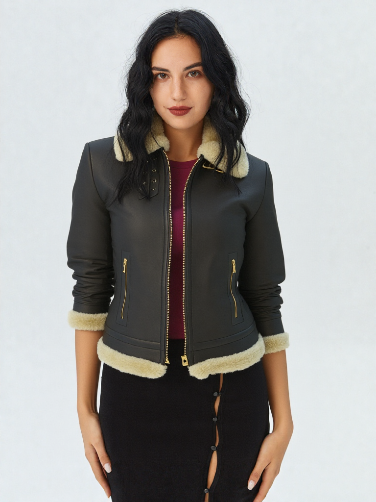 Womens Blossom Shearling Leather Jacket