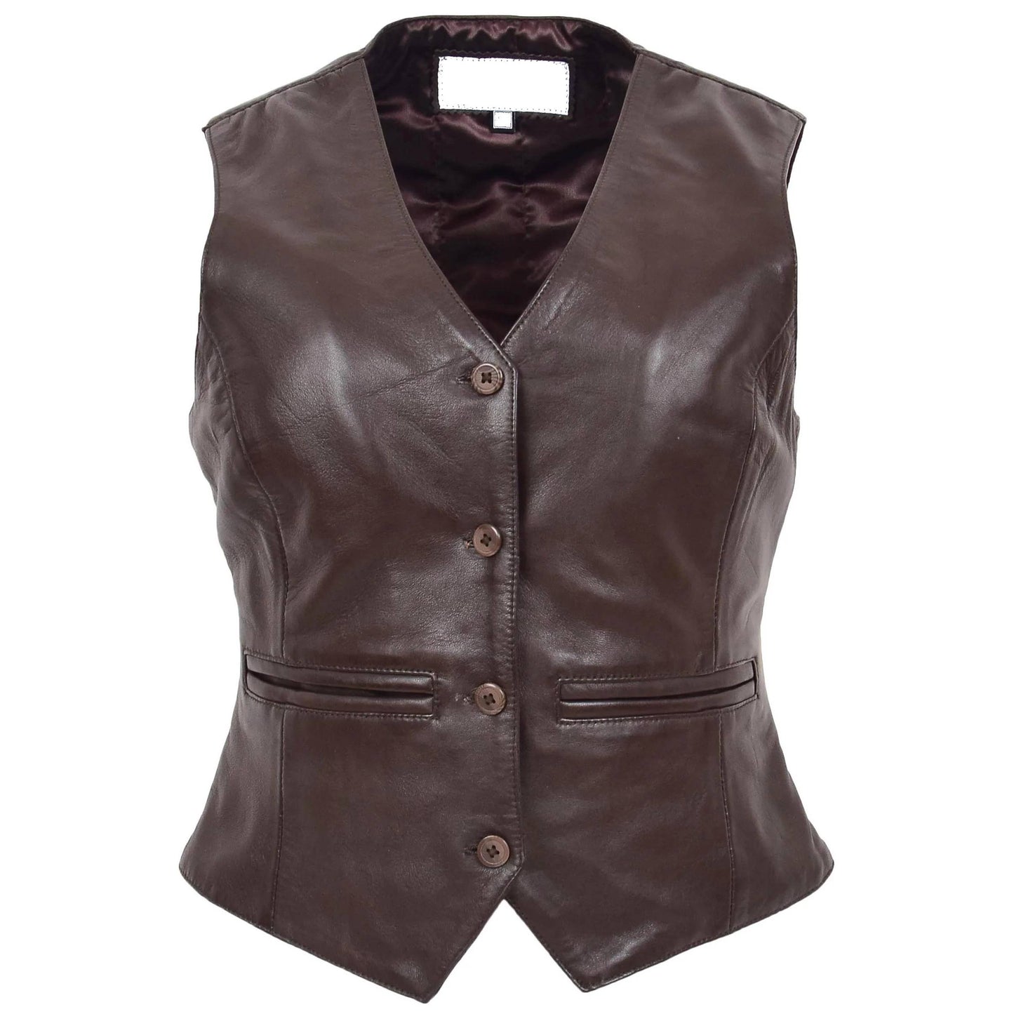 Womens Soft Genuine Leather Buttoned Waistcoat
