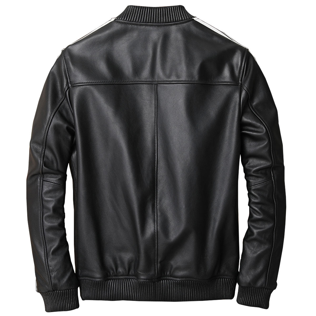 Men's Genuine Sheepskin Baseball Jacket Classic White Stripe for Winter Autumn Leather Bomber Jacket