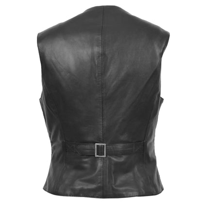 Womens Soft Genuine Leather Buttoned Waistcoat