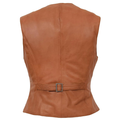 Womens Soft Genuine Leather Buttoned Waistcoat