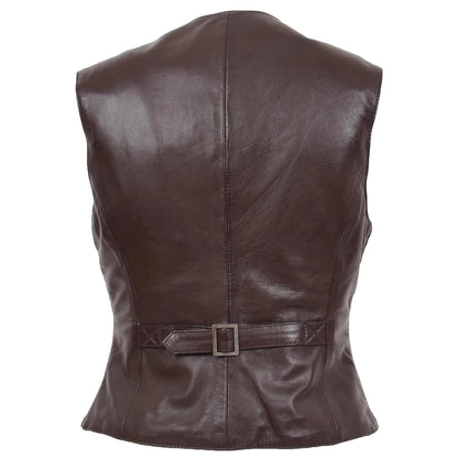 Womens Soft Genuine Leather Buttoned Waistcoat