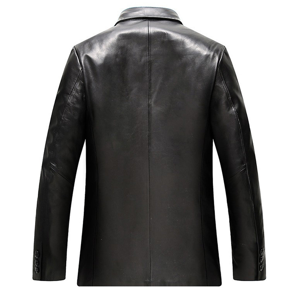 Men’s Black Genuine Sheepskin Single-Breasted Lapel Collar Casual Business Office Leather Blazer