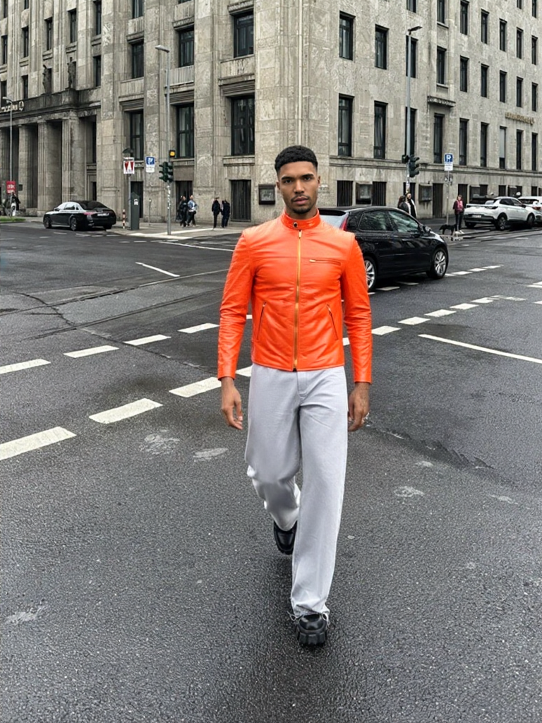 Womens Orange Leather Jacket