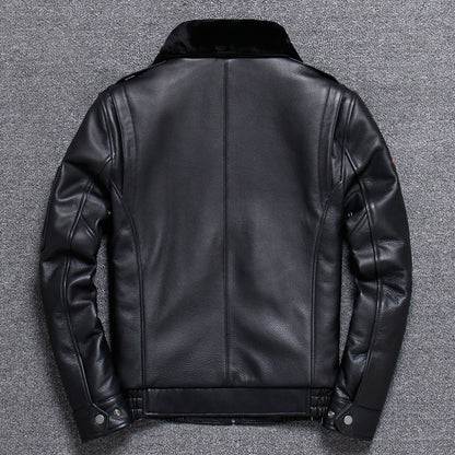 Men’s Black A2 Aviator Genuine Sheepskin Sherpa Faux Fur Turn-Down Collar G1 Military Air Force Leather Jacket