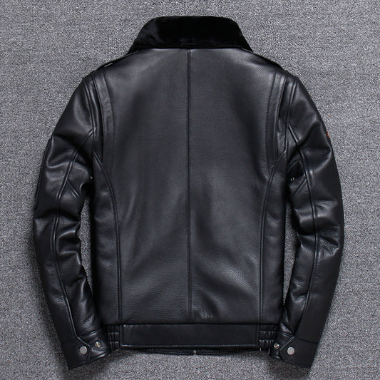 Men’s Black A2 Aviator Genuine Sheepskin Sherpa Faux Fur Turn-Down Collar G1 Military Air Force Leather Jacket