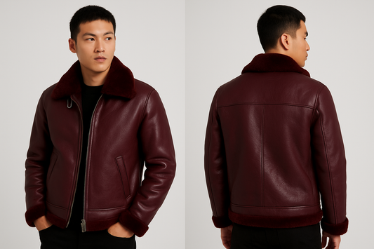 Men’s Burgundy Shearling Aviator Leather Jacket