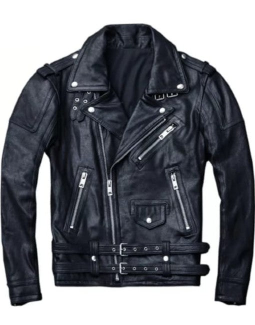 Dual Belt Brando Genuine Leather Jacket