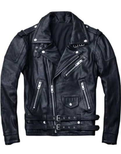 Dual Belt Brando Genuine Leather Jacket