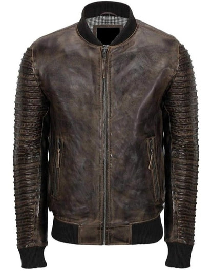 Vintage Two-Tone Style Bomber Leather Jacket