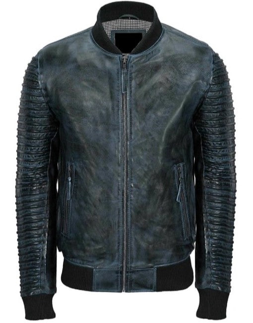 Vintage Two-Tone Style Bomber Leather Jacket