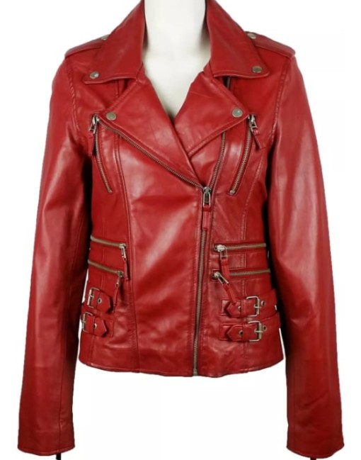 Hexa-Zipper Womens Leather Jacket