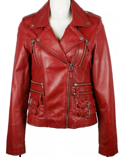 Hexa-Zipper Womens Leather Jacket