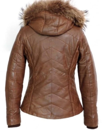 Soft Sheepskin Puffer Leather Jacket With Fur