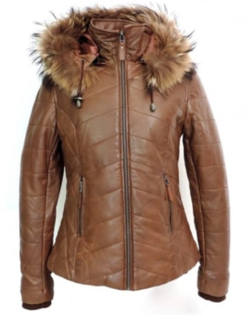 Soft Sheepskin Puffer Leather Jacket With Fur