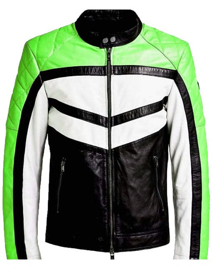 Cafe Racer Color Block Genuine Leather Jacket