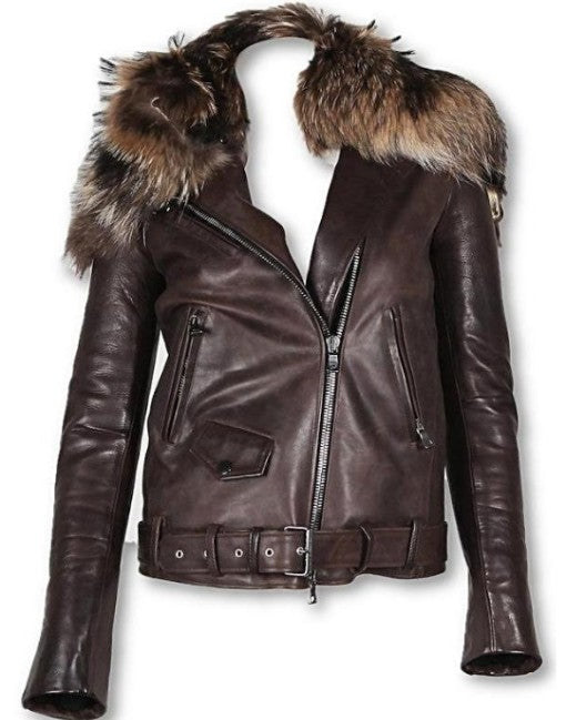 Perfecto Fox Fur Genuine Leather Jacket