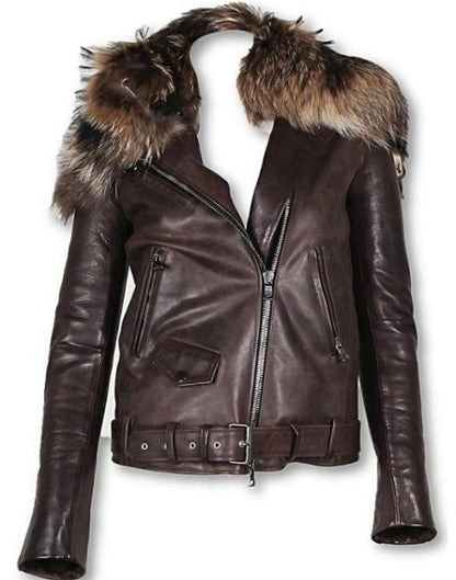 Perfecto Fox Fur Genuine Leather Jacket