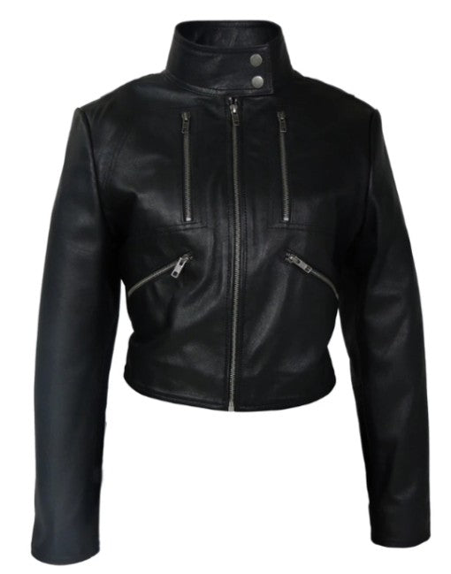 Leather Zip Up Short Leather Jacket