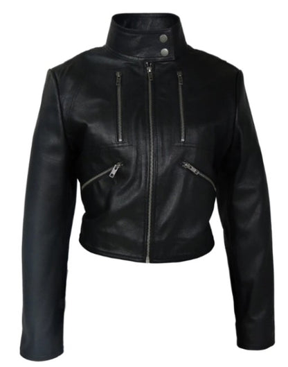 Leather Zip Up Short Leather Jacket