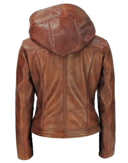 High Fashion Womens Hooded Leather Jacket