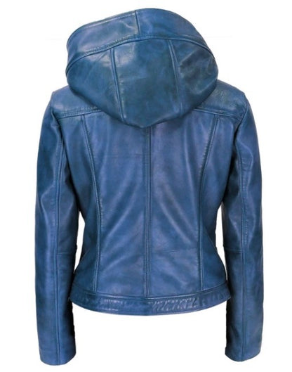 High Fashion Womens Hooded Leather Jacket