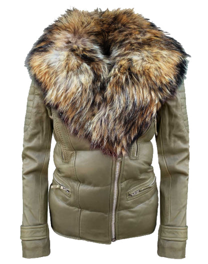 Women’s Genuine Fox Fur Puffer Leather Jacket
