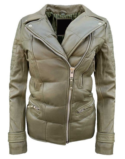 Biker Style Puffer Leather Jacket