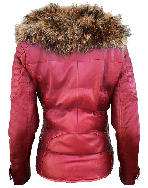Women’s Genuine Fox Fur Puffer Leather Jacket