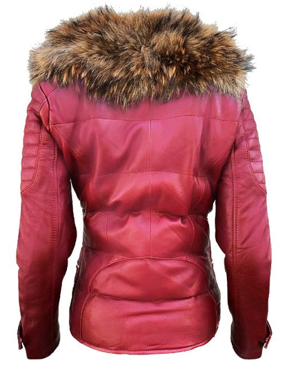 Women’s Genuine Fox Fur Puffer Leather Jacket