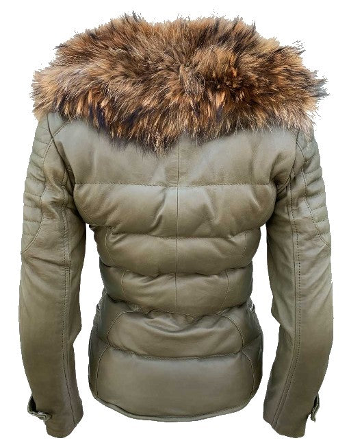 Women’s Genuine Fox Fur Puffer Leather Jacket